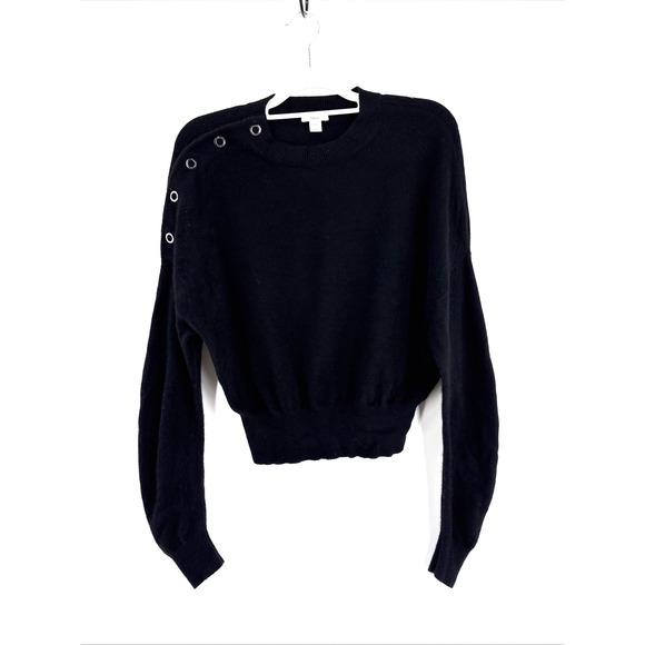 Lewit Sweaters - LEWIT Cashmere Blend Sweater Medium Black Snap Detail Long Sleeve Crew Pullover